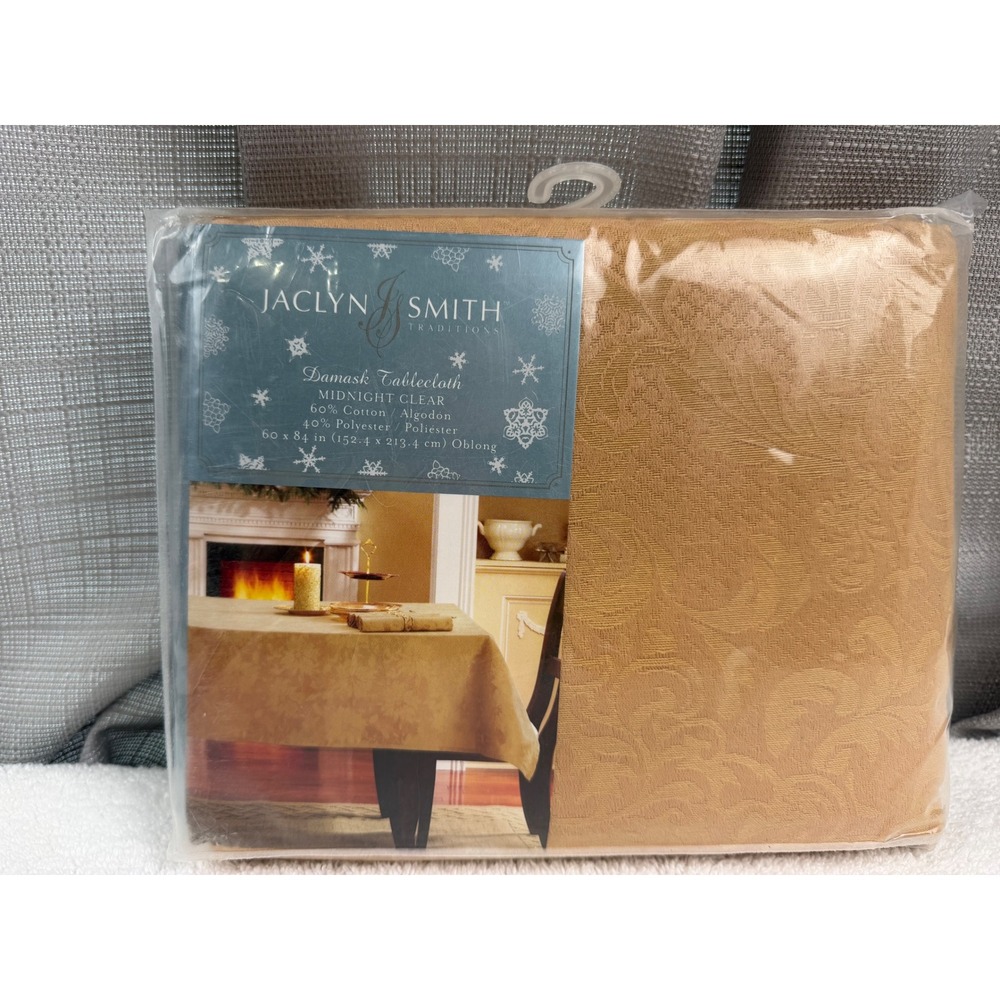Jaclyn Smith Traditions Gold Damask Tablecloth 60x84 Oblong Midnight Clear NEW